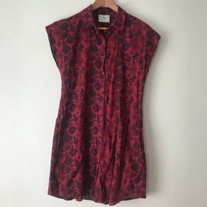 Loup Dress Nina Floral Red Button Down Cap Sleeve